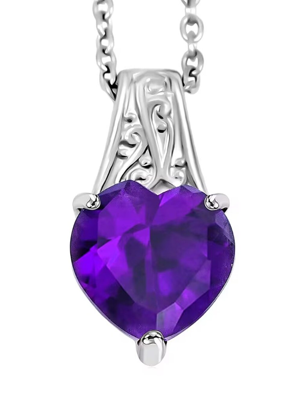 African Amethyst Pendant Necklace in Stainless Steel 3.60 ctw (20 Inches) NEW